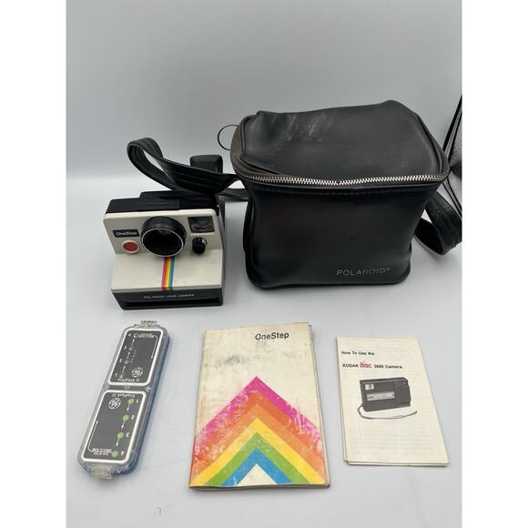 Vintage Polaroid One Step Land Camera With Manuals, Extra Flash, & Camera Bag - Picture 1 of 10